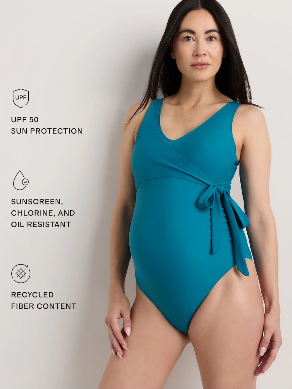 Quince Teal Maternity One-Piece with Side Tie